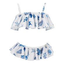 Load image into Gallery viewer, White & Blue Frill Shell Bikini
