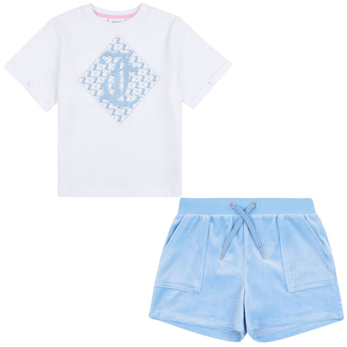 White & Blue Logo Shorts Set