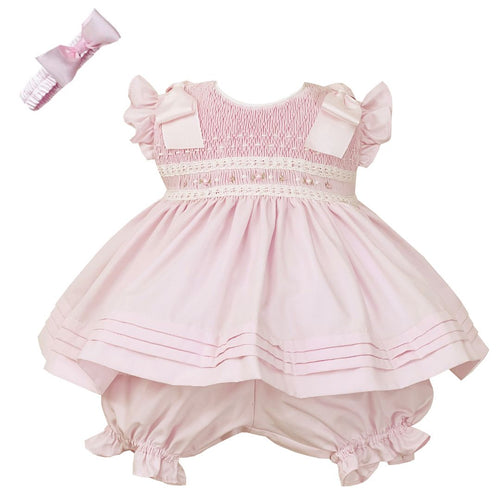 Pink Bow Dress & Bloomer With Headband