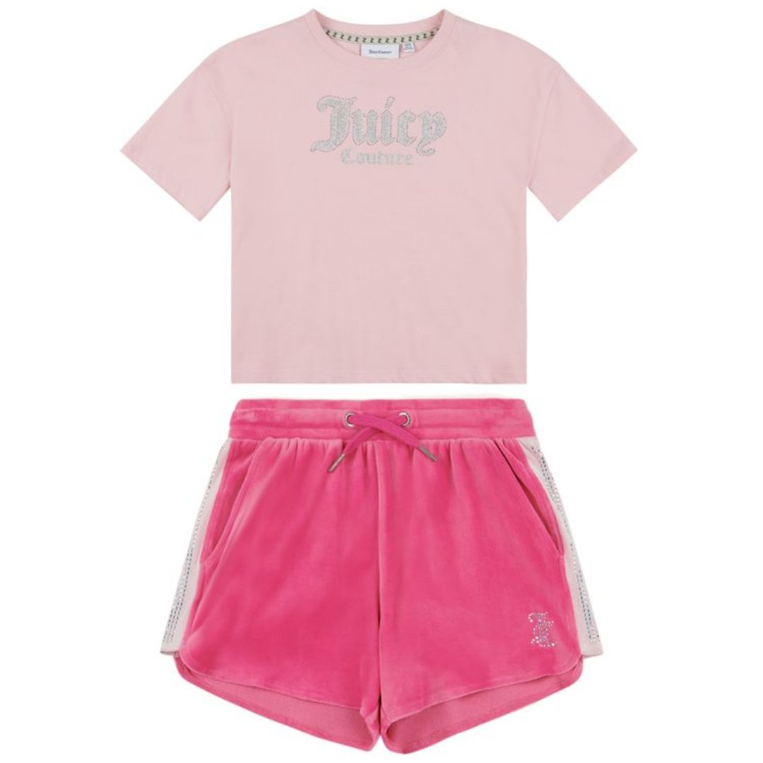 Pink T-Shirt & Velour Short Set