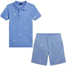 Load image into Gallery viewer, Blue All Over Logo Polo &amp; Short Set