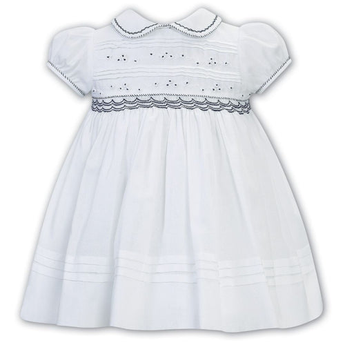 White & Navy Detailed Dress