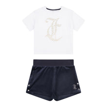 Load image into Gallery viewer, White T-Shirt & Navy Velour Shorts Set