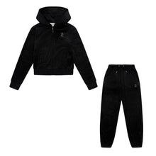 Load image into Gallery viewer, Black Slim Leg Glitter & Diamante Logo Tracksuit