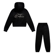 Load image into Gallery viewer, Black Slim Leg Glitter & Diamante Logo Tracksuit