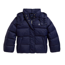 Load image into Gallery viewer, Girls Navy Hooded Down Jacket