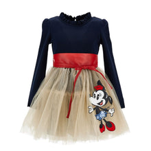 Load image into Gallery viewer, Navy & Beige "Minnie Mouse" Belted Dress