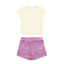 Load image into Gallery viewer, Cream T-Shirt & Purple Velour Shorts Set