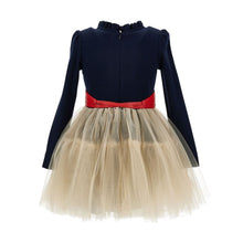 Load image into Gallery viewer, Navy & Beige "Minnie Mouse" Belted Dress