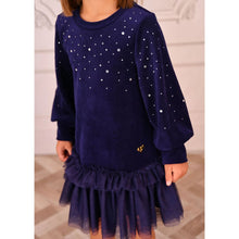 Load image into Gallery viewer, Navy Crystal Velour "Bijou" Dress
