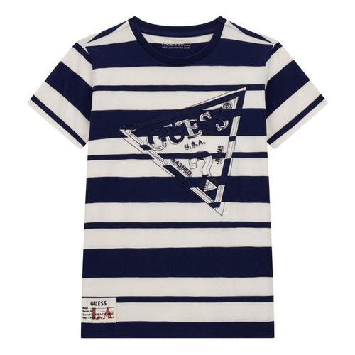 White & Navy Striped Logo T-Shirt