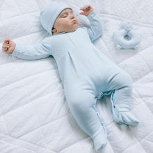 Load image into Gallery viewer, Pale Blue Chain Stitch Babygrow