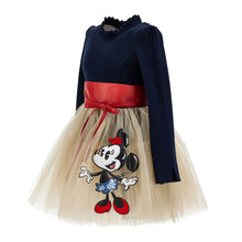 Load image into Gallery viewer, Navy & Beige "Minnie Mouse" Belted Dress