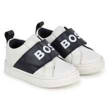 Load image into Gallery viewer, White &amp; Black Velcro Logo Trainers