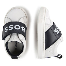 Load image into Gallery viewer, White &amp; Black Velcro Logo Trainers
