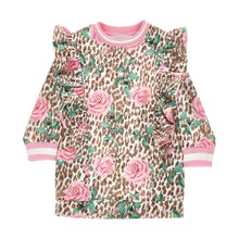 Load image into Gallery viewer, Pink Roses & Leopard Print Sweat Dress