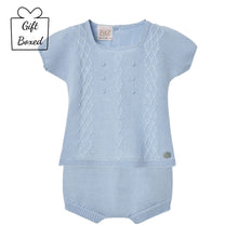 Load image into Gallery viewer, Blue knitted Shorts Set