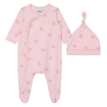 Load image into Gallery viewer, Pink Bronze Logo Babygrow &amp; Hat Gift Box