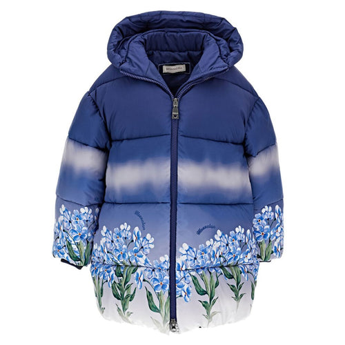 Blue Floral Oversized Puffer Coat
