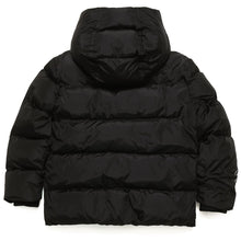 Load image into Gallery viewer, Black Hooded Logo Arm Puffer Coat