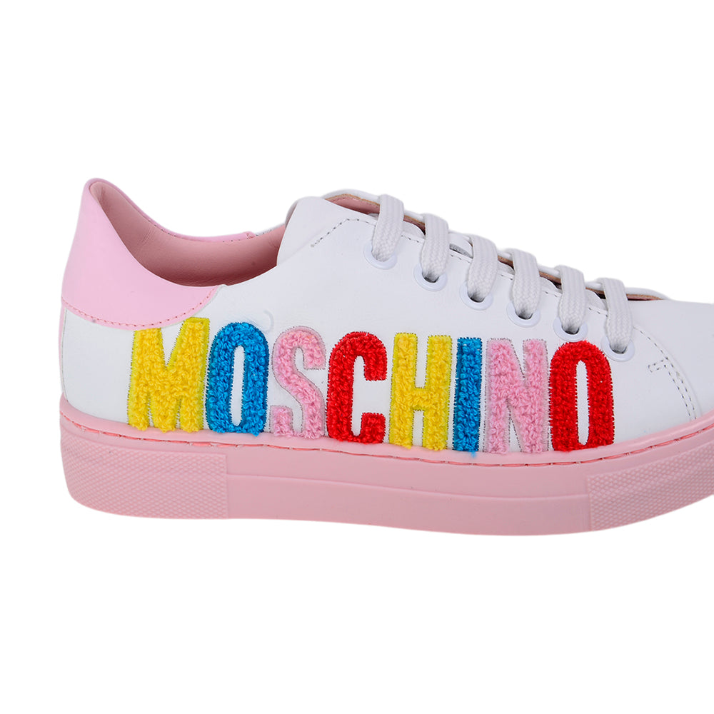 Moschino Kid Shoes Girls White & Pink Trainers – Village Kids
