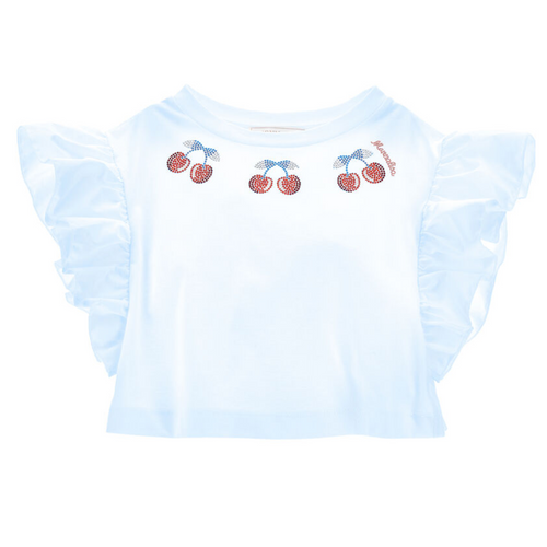 Blue Rhinestone Cherry Cropped T-Shirt