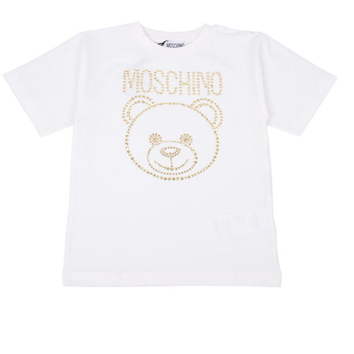 Ivory & Gold Rhinestone Bear Logo T-Shirt