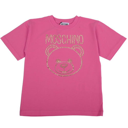Fuchsia & Gold Rhinestone Bear Logo T-Shirt