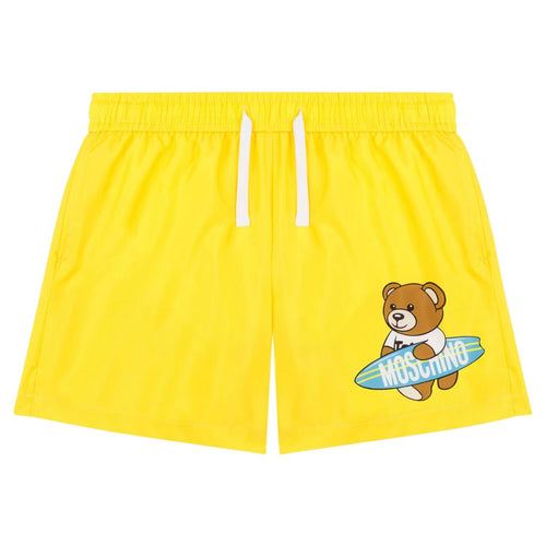Yellow Surfer Bear Swim Shorts