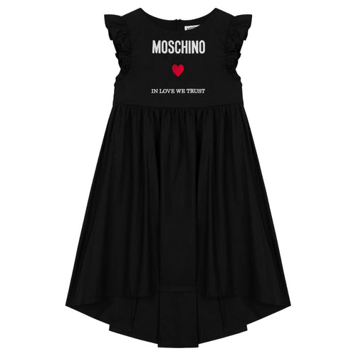Black 'In Love We Trust' Heart Poplin Dress