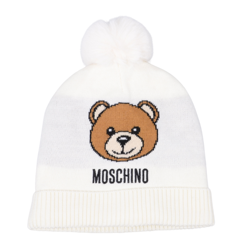Moschino Ivory Bear Pom Pom Hat Village Kids