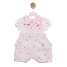 Load image into Gallery viewer, Pink &amp; White Dungaree Romper Set