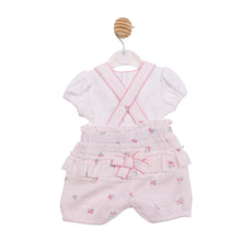 Load image into Gallery viewer, Pink &amp; White Dungaree Romper Set