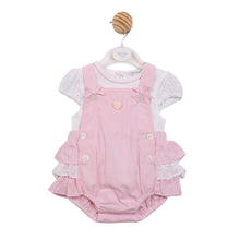 Load image into Gallery viewer, Pink &amp; White Striped Dungaree Romper Set