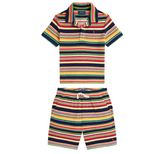 Striped Multi Terry Polo Short Set