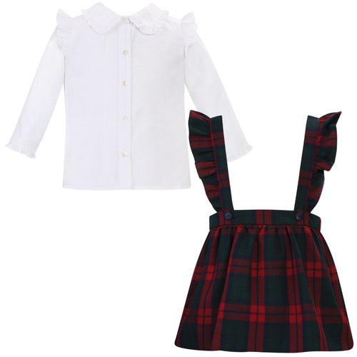 White Blouse & Tartan Pinafore Set