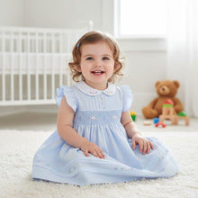 Load image into Gallery viewer, Pale Blue Frill Sleeve Smocked Dress