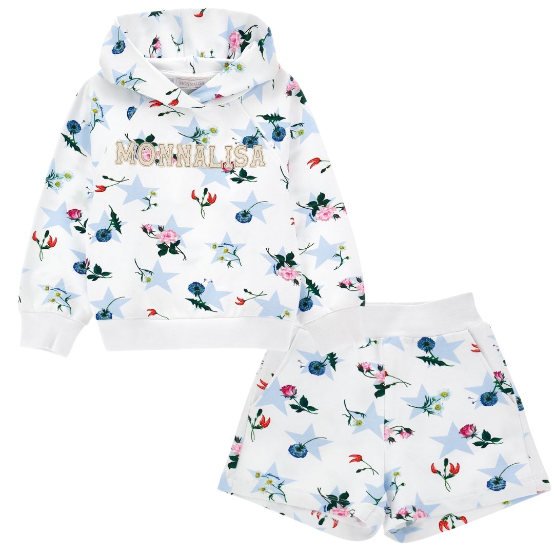 Monnalisa White Flower Star Hoodie Short Set Village Kids