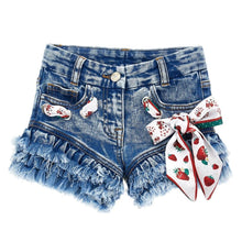 Load image into Gallery viewer, Denim Strawberry Bow Shorts