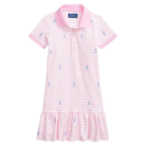 Pink & White Gingham Frill Logo Dress