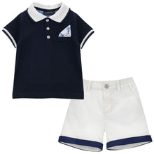 Load image into Gallery viewer, PRE ORDER - White &amp; Navy Polo Top Set