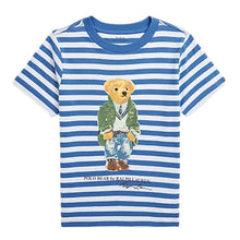 Load image into Gallery viewer, Blue &amp; White Striped Bear T-Shirt
