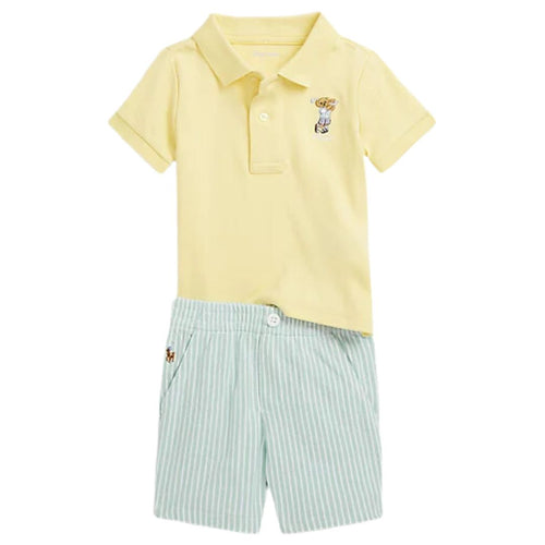 Yellow Polo Top & Striped Short Set