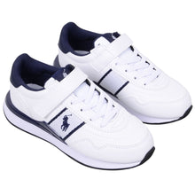 Load image into Gallery viewer, White &amp; Navy Velcro Logo Trainers