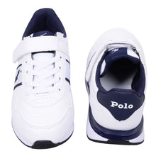 Load image into Gallery viewer, White &amp; Navy Velcro Logo Trainers