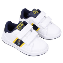 Load image into Gallery viewer, White &amp; Navy Velcro Bear Logo Trainers
