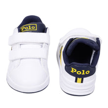 Load image into Gallery viewer, White &amp; Navy Velcro Bear Logo Trainers