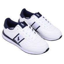 Load image into Gallery viewer, White &amp; Navy Logo Trainers