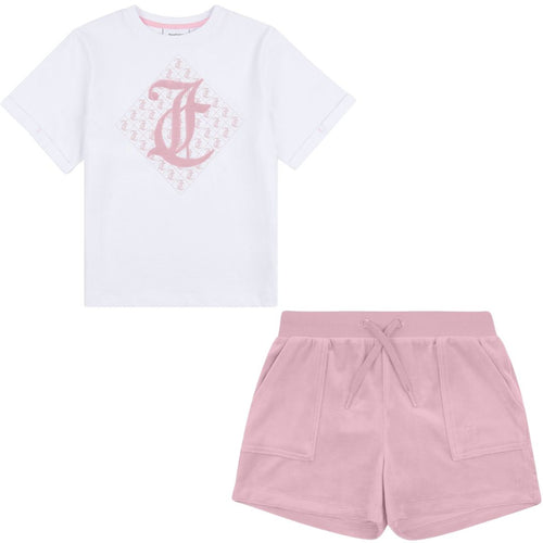 White & Pink Logo Shorts Set
