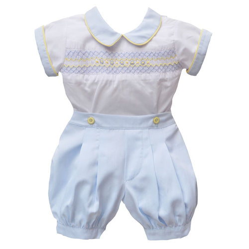 Blue & White Smocked Short Set